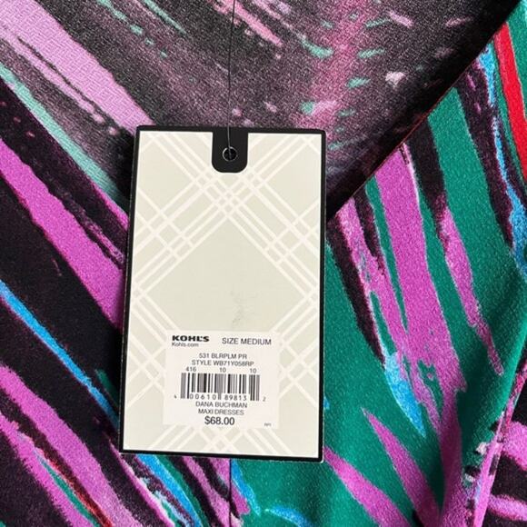 Dana Buchman‎ Purple Abstract Cap Sleeve Maxi Dress Size Medium - Picture 11 of 14